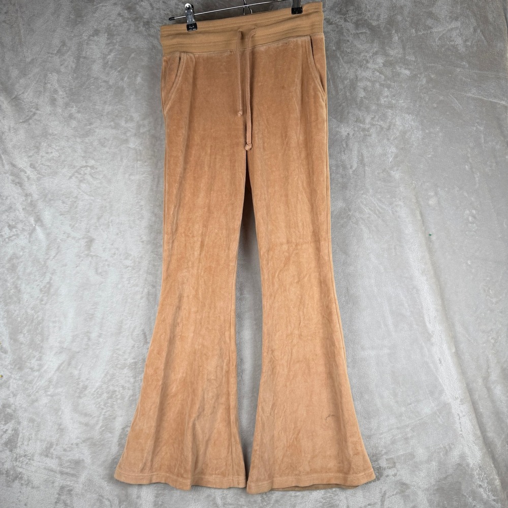 Aerie Women Velour Flare Lounge Pants Tan Camel Ribbed Waist S